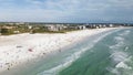 Beautiful Siesta Key beach on a sunny day. Drone Fly view over beach in Siesta Key, Florida. Royalty Free Stock Photo