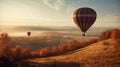 The beautiful sight of a hot air balloon gently rising into the sky floating above a created with Generative AI
