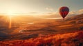 The beautiful sight of a hot air balloon gently rising into the sky floating above a created with Generative AI