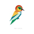 Beautiful silhouette of bee-eater composed from simple geometric shapes. Colorful abstract bird with long beak. Flat