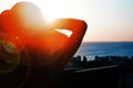 Silhouette of a girl on a chair on a nature background Royalty Free Stock Photo