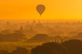 Beautiful silhouette landscape view of sunrise morning in Bagan, an ancient city located in the Mandalay Region of Myanmar. Royalty Free Stock Photo