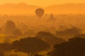 Beautiful silhouette landscape view of sunrise morning in Bagan, an ancient city located in the Mandalay Region of Myanmar. Royalty Free Stock Photo