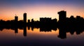 Silhouette of Vienna skyline on the Danube river Royalty Free Stock Photo