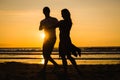 Beautiful silhouettes of dancers at sunset Royalty Free Stock Photo