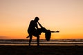Beautiful silhouettes of dancers at sunset Royalty Free Stock Photo