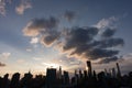 Beautiful Silhouettes of Skyscrapers in the Midtown Manhattan Skyline during a Sunset in New York City Royalty Free Stock Photo