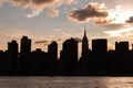 Beautiful Silhouettes of Skyscrapers in the Midtown Manhattan Skyline during a Sunset over the East River in New York City Royalty Free Stock Photo