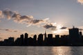 Beautiful Silhouettes of Skyscrapers in the Midtown Manhattan Skyline during a Sunset over the East River in New York City Royalty Free Stock Photo