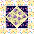 Beautiful silk neck scarf with hand drawn flowers in dot frame.