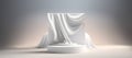 Beautiful silk white cloth floating flying over podium stage platform. Mock up Royalty Free Stock Photo