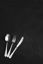 Beautiful silver fork, spoon and knife on a black background Royalty Free Stock Photo