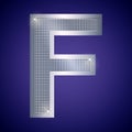 Beautiful silver letter F with brilliants. Vector font, alphabet typeface for logo or icon