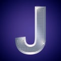 Beautiful silver letter J with brilliants. Vector font, alphabet typeface for logo or icon