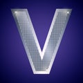 Beautiful silver letter V with brilliants. Vector font, alphabet typeface for logo or icon