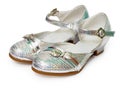 Beautiful silver shoes for girl on white Royalty Free Stock Photo