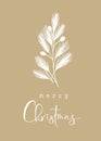 Beautiful simple Christmas New Years greeting card with pine tree branch text Merry Christmas on turquoise background. Vintage Royalty Free Stock Photo