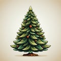 Beautiful Simple fir tree on white background. Merry Christmas and Happy New year bckground