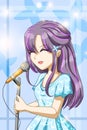 Beautiful singer girl performing blue dress character cartoon illustration