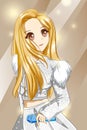 Beautiful singer girl with white dress design character cartoon illustration