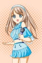 Beautiful singer woman with blue dress design character cartoon illustration