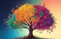 Beautiful single, autumn tree on a clean background