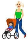 Beautiful single mather pushing stroller