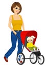 Beautiful single mather pushing stroller