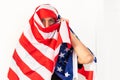 beautiful Sirian man wearing a hijab from the American flag Royalty Free Stock Photo