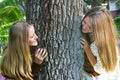 Beautiful Sisters Playing Outdoors