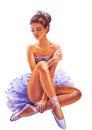 Beautiful sitting ballerina. Oil painting.