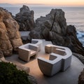 beautiful sitting rocks chair on sea and ocean generated by AI tool