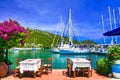 Traditional Greek restaurants near the sea. Sivota fishing villa Royalty Free Stock Photo