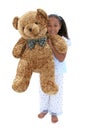 Beautiful Six Year Old Girl In Pajamas With Giant Teddy Bear Royalty Free Stock Photo