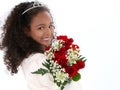 Beautiful Six Year Old Girl With Red Roses In Formal Royalty Free Stock Photo