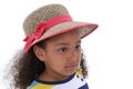 Beautiful Six Year Old Girl In Red And Tan Hat Over White Royalty Free Stock Photo