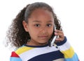 Beautiful Six Year Old Girl Speaking On Cellphone Over White Royalty Free Stock Photo