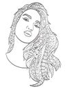 Beautiful sketch girl with long hair coloring vector for adults