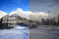 Beautiful ski resort, with polarization filter Royalty Free Stock Photo