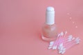 beautiful skin flat lay care pink serum liquid dropper minimal pink background