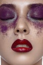 Beautiful Skin, red Lips and purple Makeup Royalty Free Stock Photo