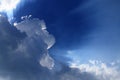 Beautiful sky with blue sun rays and dynamic clouds