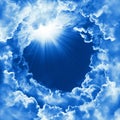 Beautiful sky with cloud and sunshine. Religion concept heavenly sky background. Divine shining heaven, light. Sunny day, nature Royalty Free Stock Photo