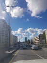 Beautiful sky with clouds in Baku, view from the car. Azerbaijan