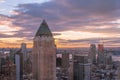 Beautiful Sky Colors During Sunset in New York City Skyline. Aerial View of Buildings, Skyscrapers and Towers in Manhattan Royalty Free Stock Photo