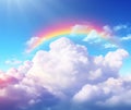 Beautiful sky with fluffy clouds in pastel rainbow colors. Copy Space. Concept of calming background, nature, minimalist Royalty Free Stock Photo