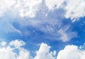 Beautiful sky with light fluffy cirrocumulus clouds soft focus. Heavenly clouds background in summer day. Concept of freedom.