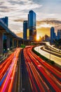 Beautiful Sky and Mercure Hotel in the Highway ring road in the city of Jakarta at sunset before sunset