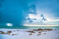 Beautiful sky over the Sarasota Bay, Florida with downtown Sarasota and Longboat Key in the distance, Blue sky with stormy clouds Royalty Free Stock Photo