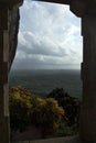 Beautiful sky and plant view from rock frame view Royalty Free Stock Photo